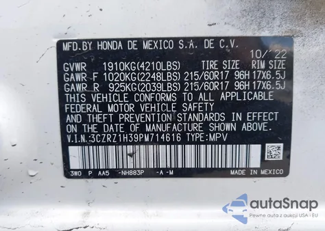 2023 Honda Hr-V 2Wd Lx from USA, damaged, VIN 3CZRZ1H39PM714616